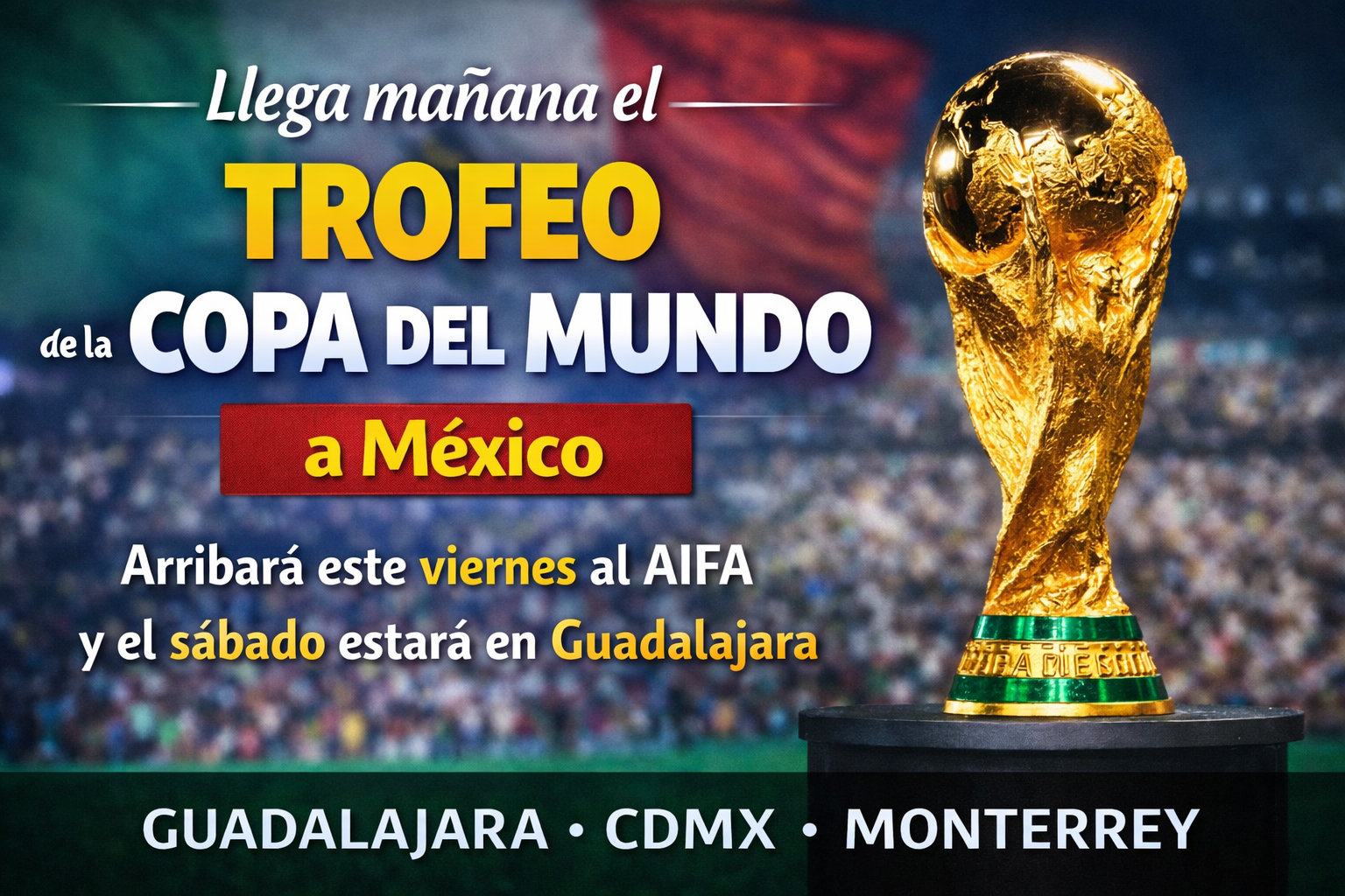 Llega el trofeo del Mundial 2026 a México; anuncian inversión de Coca-Cola