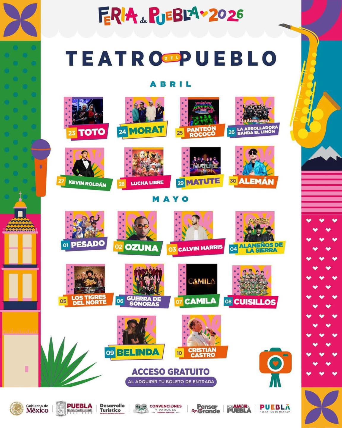 Revelan cartelera oficial de la Feria de Puebla 2026